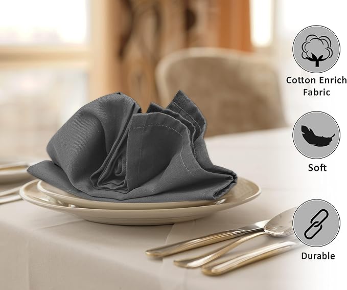 Ruvanti Cloth Napkins Set of 6, 18x18 Inches Napkins Cloth Washable, Soft, Durable, Absorbent, Cotton Blend. Table Dinner Napkins Cloth for Hotel, Lunch, Restaurant, Wedding Parties - Charcoal Grey