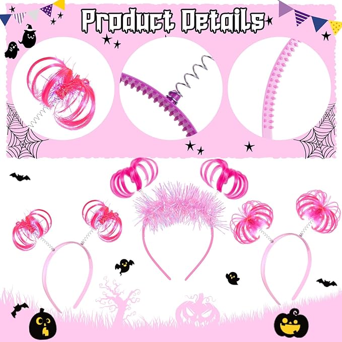 Censen 24 Pcs Pom Pom Headband Tinsel Wrapped Ponytail Head Bopper Costume Headwear Halloween Party Accessory