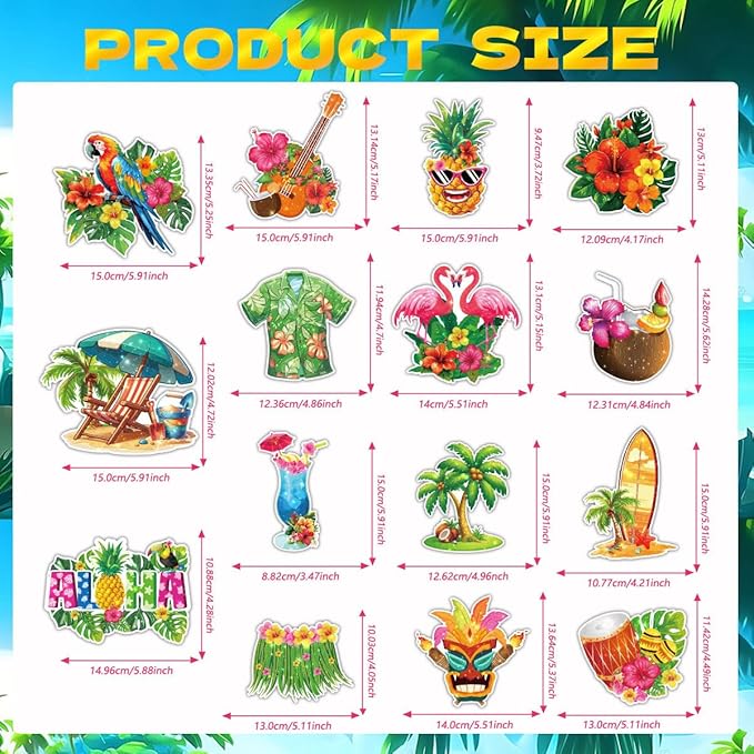 Hawaiian Party Hanging Decorations, Tropical Luau Hanging Swirls with Aloha Flamingo and Palm Tree Signs for Beach Pool Party Birthday Decor