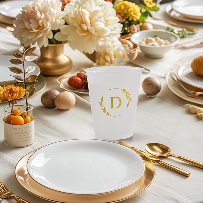 100 Monogrammed Cups Disposable Initial Plastic Cup 12 oz Wedding Personalized Cup for Wedding Reception Baby Shower Birthday Party(Letter C)