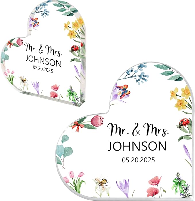 Custom Wedding Heart Acrylic Plaque,Mr & Mrs Cake Topper,Personalized Wedding Keepsake/Gift/Sign (Style 22)