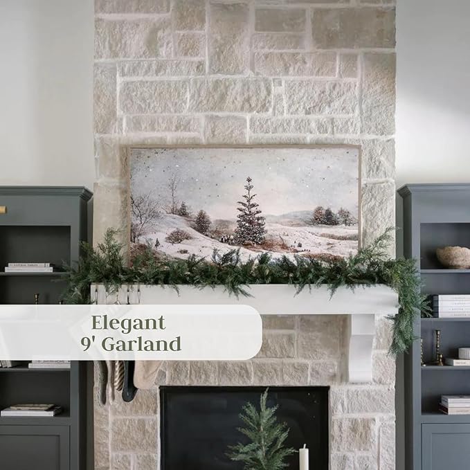 CG Hunter Holiday Collection Cedar Garland, Premium Artificial Indoor & Outdoor Cedar 9' Long Christmas Garland, Christmas Decorations and Holiday Greenery