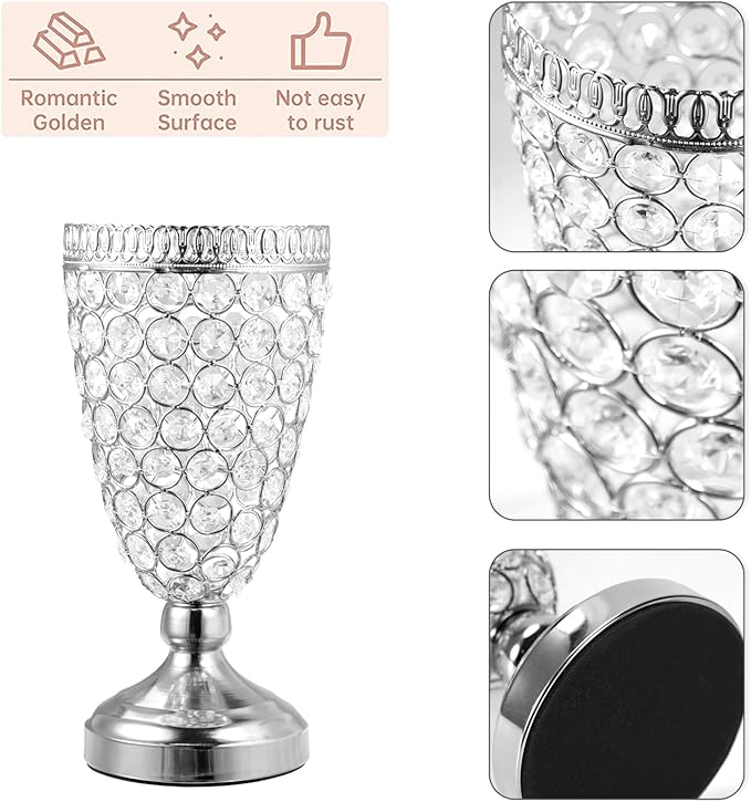 Crystal Trumpet Floral Vase -2 Pcs Centerpieces for Wedding Table, 10.6 Inch Wrought Iron Crystal Vase, Flower Vases for Party Dinner Centerpiece Event, Anniversary Ceremony Birthday Home Decoration