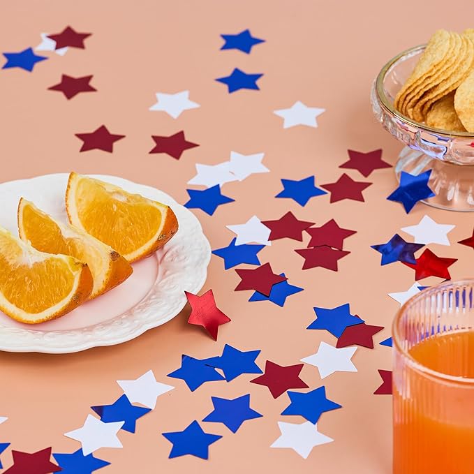 300 pcs Star Confetti Party Decorations Plastic Star Sequins Sparkle Metallic Flakes Table Confetti (1.2 in, Red, White, Blue)