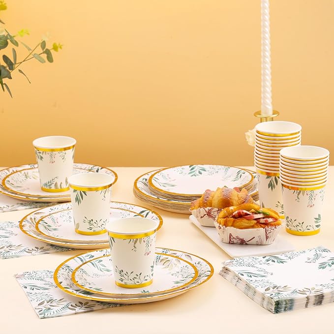 Sage Green Party Plates and Cups and Napkins Sets,Green Paper Plates Party Supplies Include Green Plates Napkin Cup Plastic Spoon Fork Knive for Baby Shower,Engagement Party Decorations,Serves 24