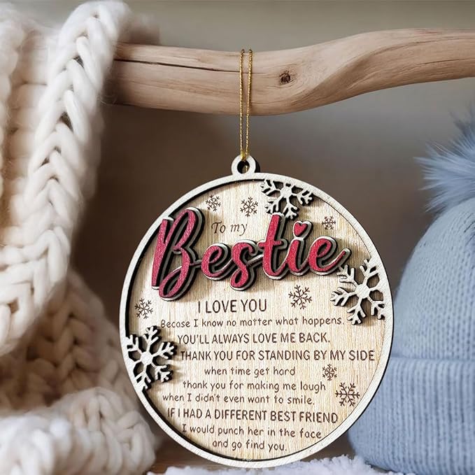 Bestie Christmas Ornament 2025 – Funny Best Friend Ornament, Wooden Holiday Tree Decoration, Sentimental Friendship Gift for Women, BFF Keepsake, Funny Present for Bestie