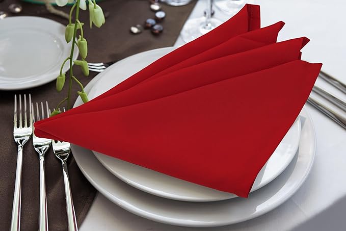 Utopia Home [24 Pack, Red] Cloth Napkins 18x18 Inches, 100% Polyester Hemmed Edges, Washable and Reusable Ideal for Parties, Weddings and Dinners