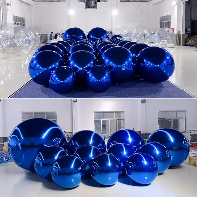 Inflatable Mirror Ball,Silver & Gold & Iridescent Giant Mirror Balloon,Big Shinny Balls,Reusable PVC Hanging Disco Sphere For Party & Wedding & Event Decoration (Blue, 39in 3.3ft 1m)