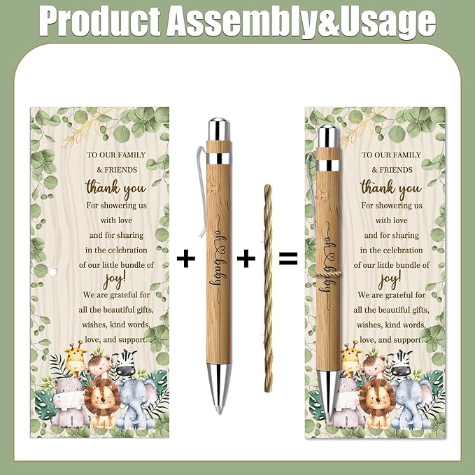 Toerifer 30 Pcs Jungle Baby Shower Gifts, Gender Reveal Souvenirs Prizes, Baby Shower Favors for 30 Guest, Included Bamboo Pens Greeting Cards, Woodland Animal Gender Reveal Party Decorations