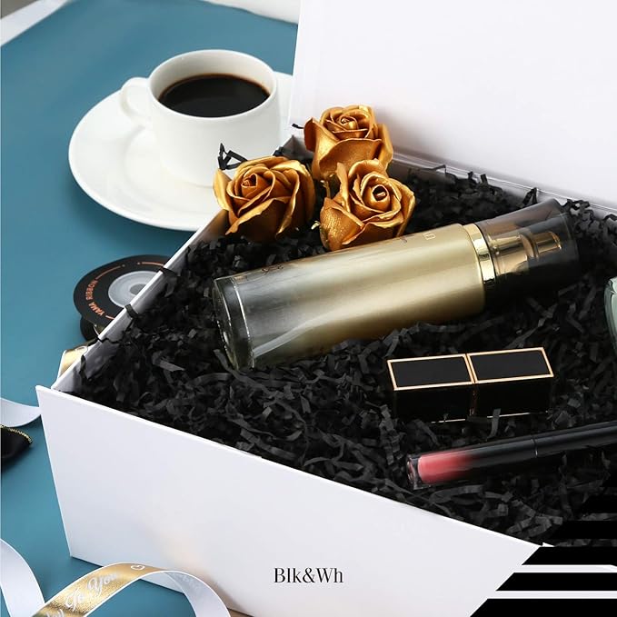 BLK&WH Large Gift Box 13.5x9x4.1 Inches With Lid, Bridesmaid Proposal Box, Collapsible With Magnetic Lid (Matte White)
