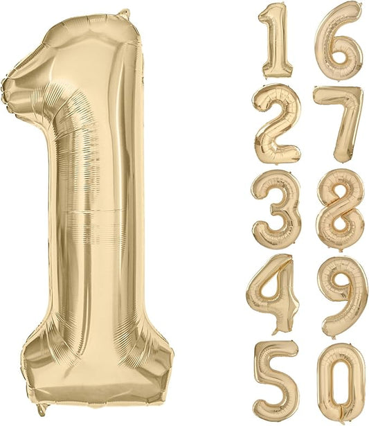 40 inch White Gold Number Balloon Giant Foil Helium Balloons Champagne Gold Number 1 Balloon for 1st Birthday Party Decorations