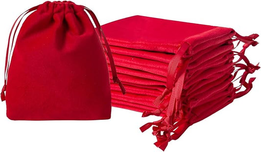 12pcs Red Velvet Drawstring Bags 3x4 inches Small Velvet Cloth Gift Bags Jewelry Pouches for Bracelet Storage Wedding Party Favor Christmas