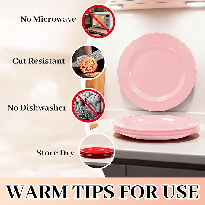 MENDENG 50PCS Pink Plastic Plates for Party, 25x10.25 Dinner Plates & 25x7.5 Dessert Plates, Heavy Duty Disposable Plastic Plates for Wedding Party Birthday Mother's Day