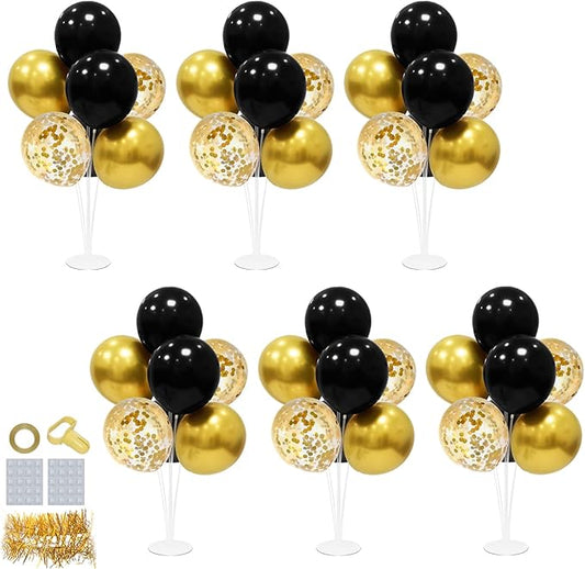 6 Set Balloon Stand with Balloons, Black and Gold Party Decorations, Birthday Graduation Retirement Father's Day Halloween New Years Decorations 2025