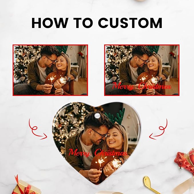 Custom Ceramic Christmas Ornaments with Photo Text - Personalized New Home Christmas Hanging Decorations Decorations