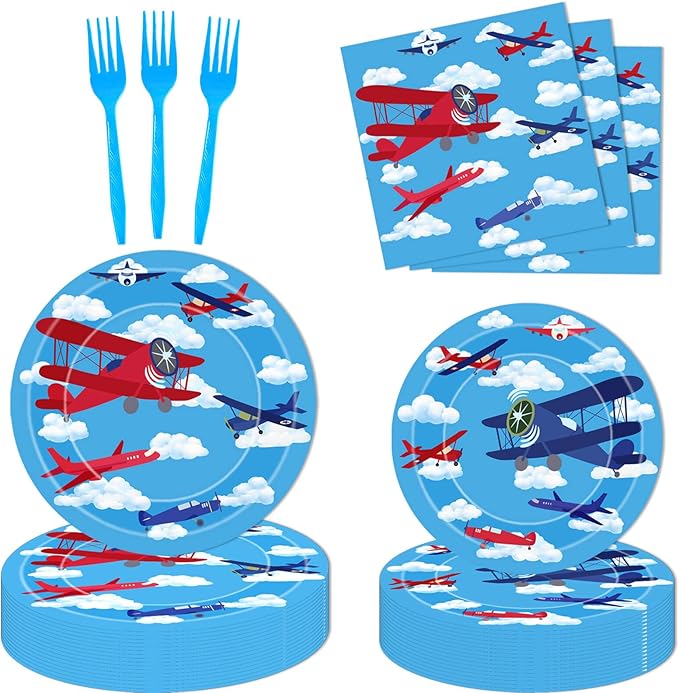 Airplane Party Plates and Napkins Airplane Aircraft Birthday Party Decorations Aviation Theme Party Tableware Set Boys Baby Shower Birthday Party Supplies Favors