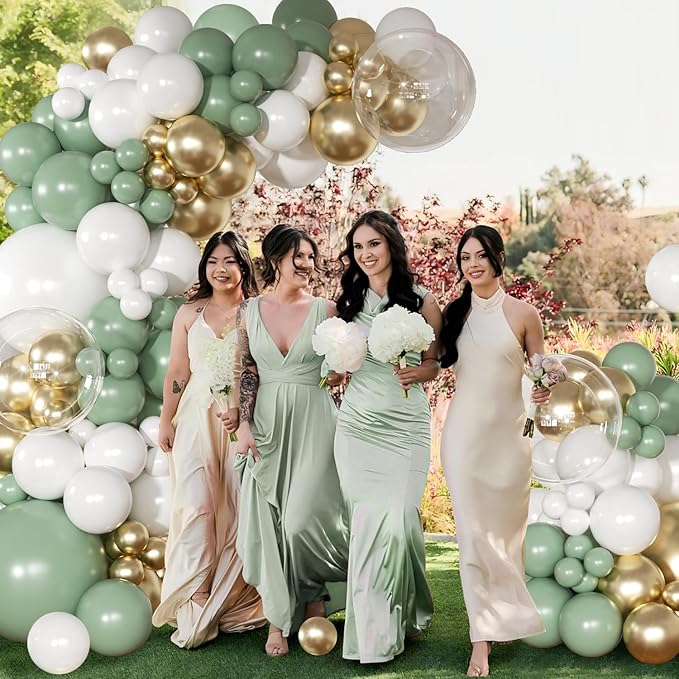Sage Green Balloon Arch Kit 126 Pcs Neutral Green and White Metallic Gold Balloon Arch Garland Kit for Wedding Birthday Baby Shower Gender Reveal Bridal Decorations