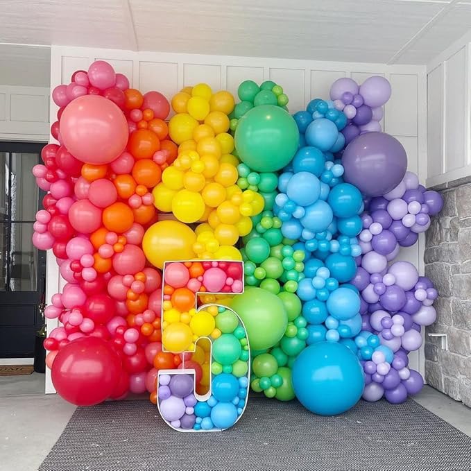 Bezente Pro Duralatex Assorted Rainbow Balloons - 3.2g Premium 100 Pack 12 inch Rainbow Balloons for Long-Lasting Professional Party Decorations, Large Birthday Baby Shower Wedding