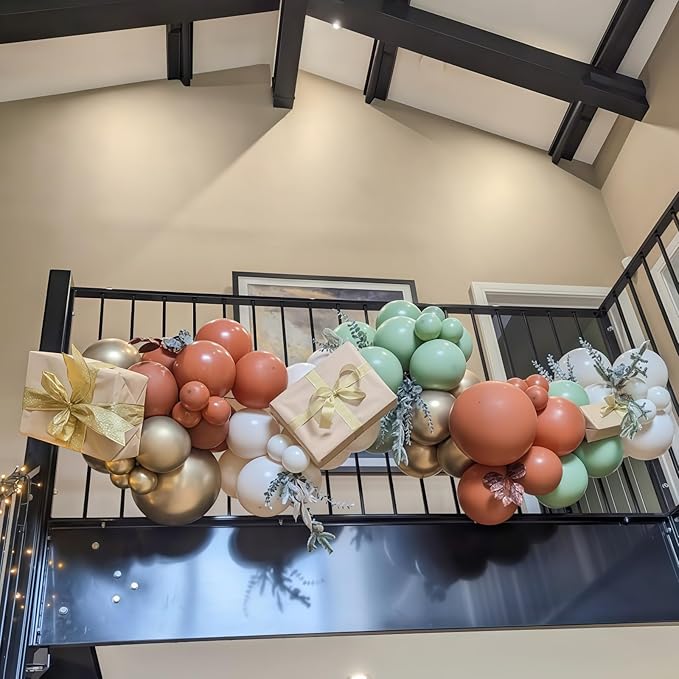 Fall Balloons Set, 12 Inch Thanksgiving Balloons, Retro Burnt Terracotta Rust Orange Dusty Sage Mint Green White Metallic Gold Latex Balloon for Thanksgiving Autumn Harvest Fall Birthday Decorations