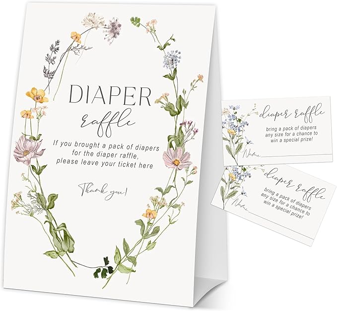 Baby In Bloom Diaper Raffle Tickets for Baby Shower, Spring Floral Wreath Baby Shower Games for Gender Reveal, Baby Shower Party Decor & Supplies-A03