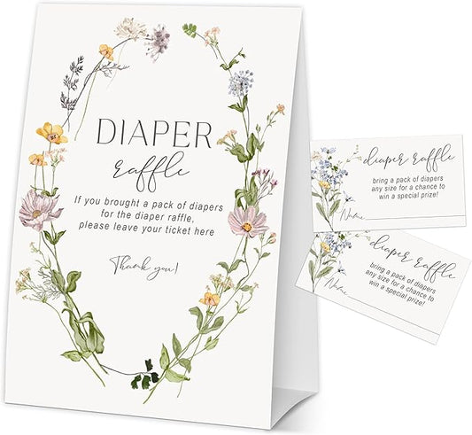 Baby In Bloom Diaper Raffle Tickets for Baby Shower, Spring Floral Wreath Baby Shower Games for Gender Reveal, Baby Shower Party Decor & Supplies-A03