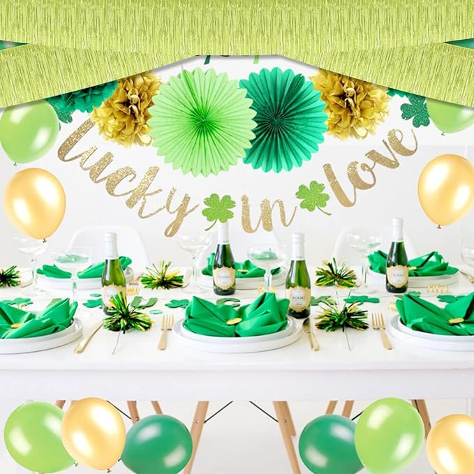 6 Pack 10 Feet Foil Fringe Garland Metallic Tinsel Streamers Banner Wall Hanging Curtain Backdrop for Parade Floats, Wedding, Birthday, St Patrick Day, Valentine's Day Party Decorations(Light Green)