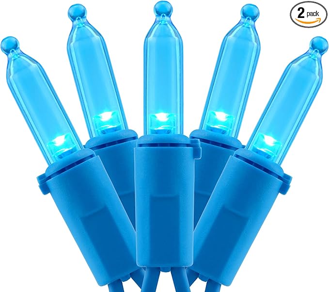 YULETIME 200 Blue LED Christmas Lights with Blue Wire, Pack of 2 Strands 33 Feet 100 Lights UL Certified Holiday String Light Set