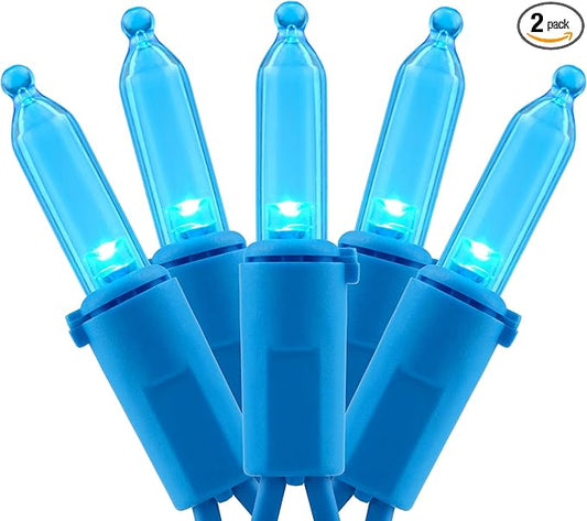 YULETIME 200 Blue LED Christmas Lights with Blue Wire, Pack of 2 Strands 33 Feet 100 Lights UL Certified Holiday String Light Set