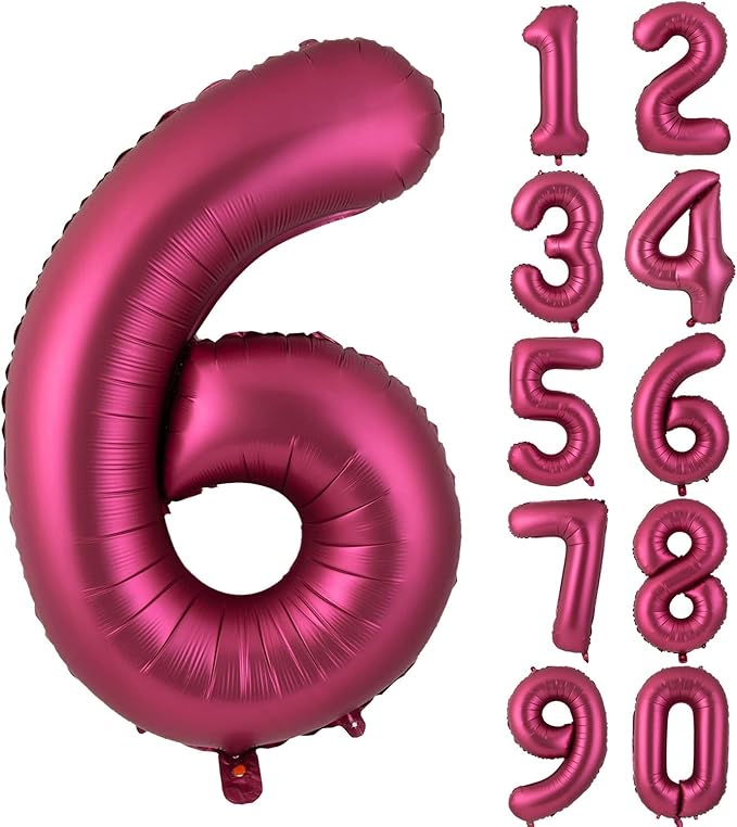 Number 6 Balloons 40 Inch Wine Red Burgundy Foil Helium Large Balloons for Birthday Party Anniversary Decorations（Digital 6）