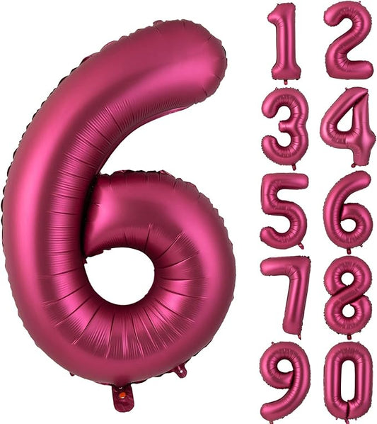 Number 6 Balloons 40 Inch Wine Red Burgundy Foil Helium Large Balloons for Birthday Party Anniversary Decorations（Digital 6）