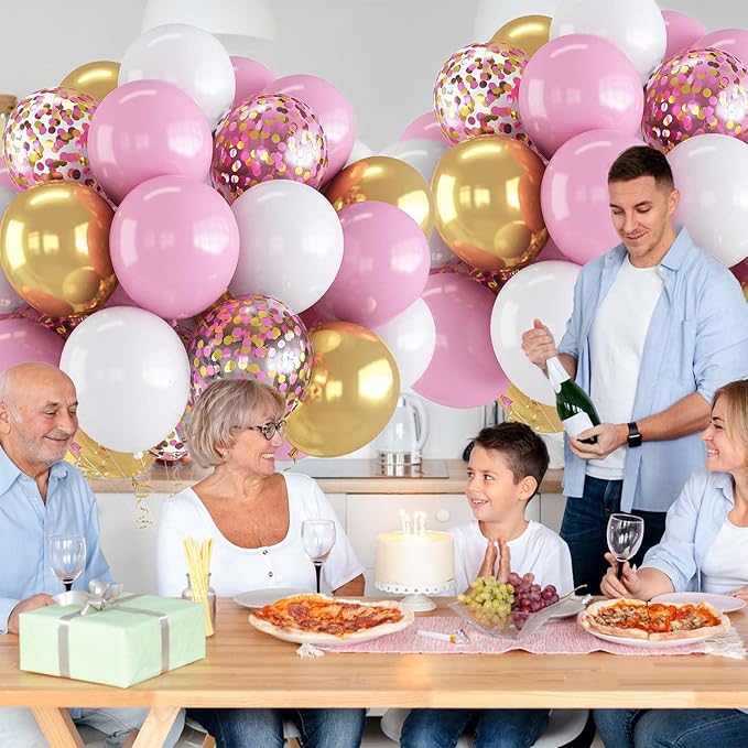 60PCS Gold Pink and White Balloons,White Pink and Gold Balloon Arch Kit,Suitable for Confession Proposal Wedding Girl Birthday Baby Shower Party Decoration