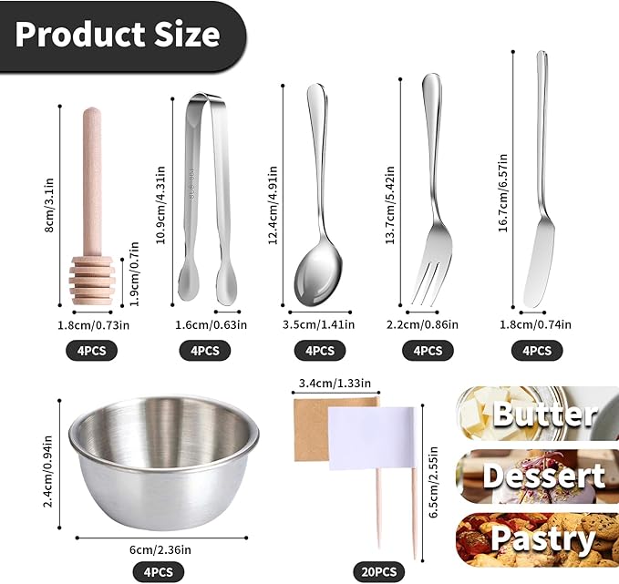 Charcuterie Boards Accessories, Charcuterie Utensils, Stainless Steel Spreader Knives Forks Spoons Mini Serving Tongs Small Dipping Bowls Toothpick Flags Utensils for Pastry Making