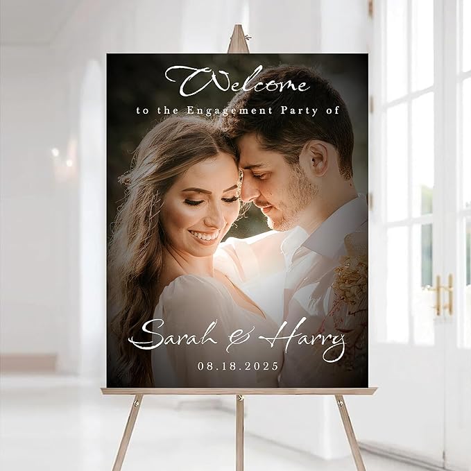 SZ-HaNoi Photo Engagement Party Welcome Sign, Minimalist Welcome Poster, Editable Engagement Sign Template #1