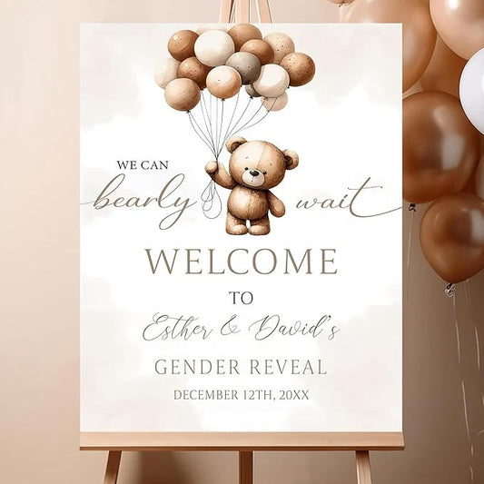 Gender Reveal Welcome Sign – Teddy Bear Balloon Theme,Personalized Teddy Bear Gender Reveal Welcome Sign, He or She Yard Sign, Boy or Girl Gender Reveal Sign, We Can Bearly Wait Gender Reveal .11