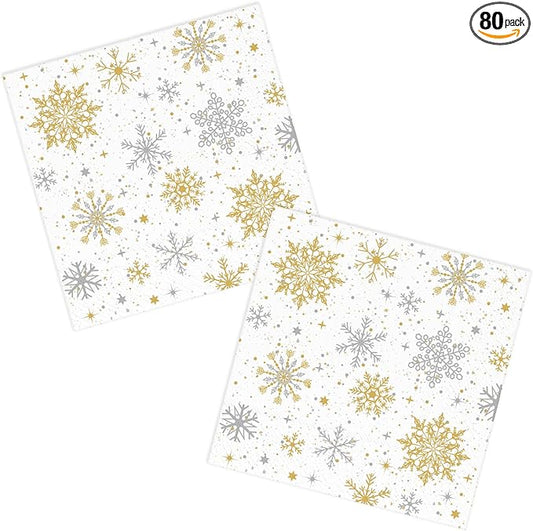 Christmas Snowflake Paper Napkins, Party Napkins 80 Pieces White Disposable Dinner Paper Napkins for Xmas Party Table Decorations