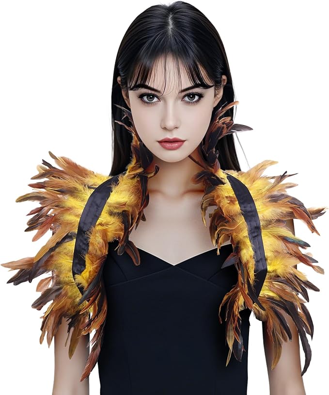 Gothic Natural Feather Shrug Feather Shawl Wrap Cape Victorian Collar for Halloween Cosplay Party Costume Accessories