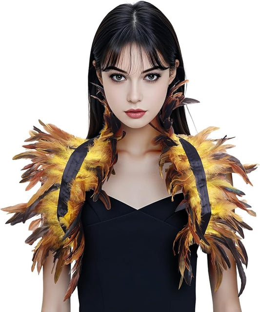 Gothic Natural Feather Shrug Feather Shawl Wrap Cape Victorian Collar for Halloween Cosplay Party Costume Accessories