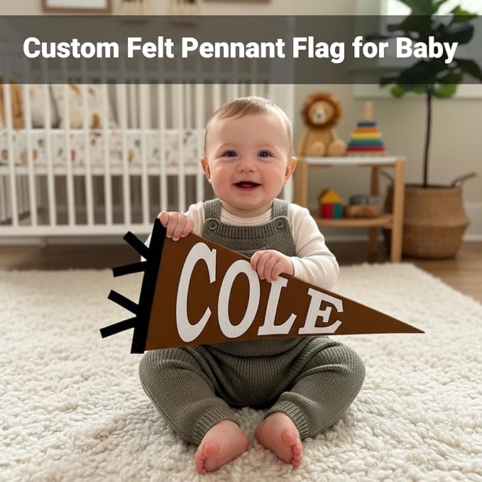 Personalized Name Pennant Flag, Custom Felt Nursery Wall Banner for Kids Room Decor, Handmade Felt Baby Name Banner Hinging Sign for Bedroom Dorm Home, Baby Shower Birthday Gift for Boys & Girls