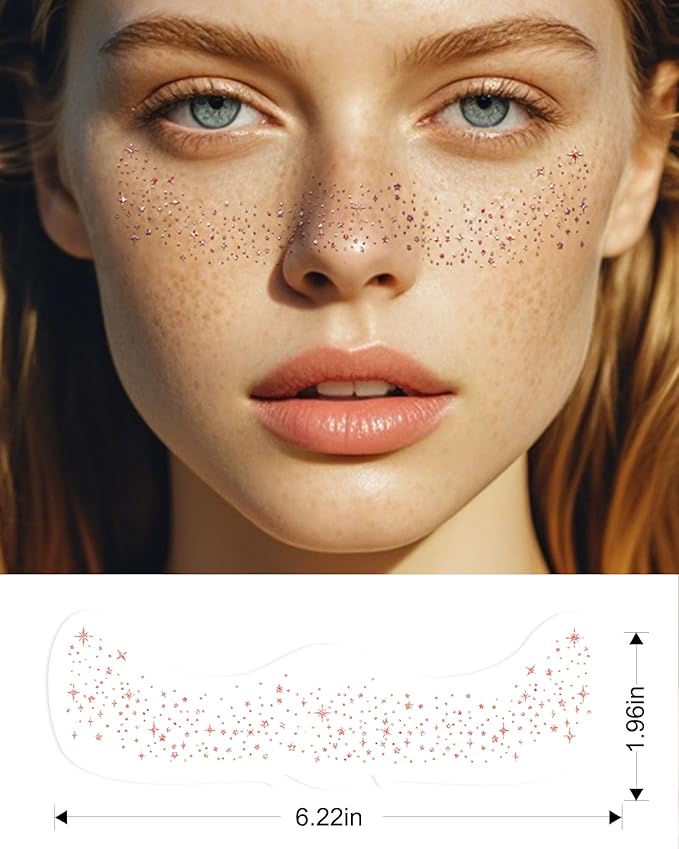 Glitter Freckles, Temporary Tattoos, Renaissance Accessories Face Glitter for Women, Parties and Rave Festival Accessories (Rose Gold - 10 count)