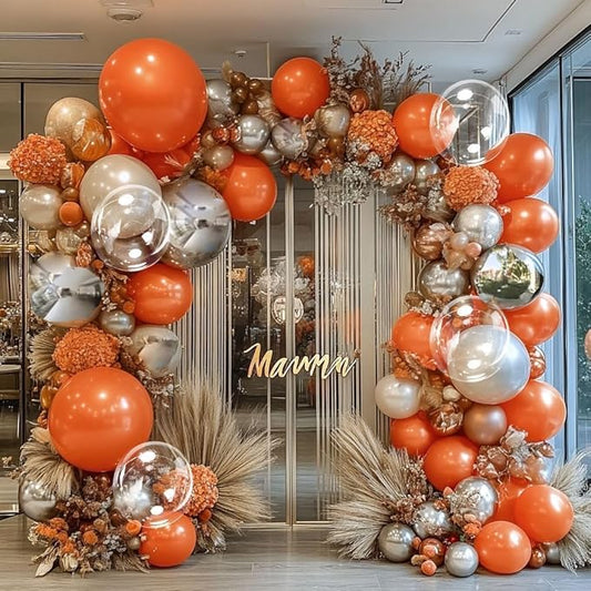 Orange Silver Balloon Double Stuffed Burnt Orange Metallic Silver Balloons Different Sizes Latex Balloons Garland for Fall Thanksgiving Birthday Baby Shower Halloween Anniversary Party Decorations