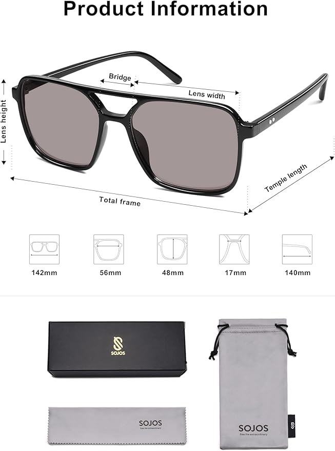 SOJOS Trendy Vintage Aviator Square Sunglasses For Womens Mens Retro 70s UV400 Women Sun Glasses SJ2327