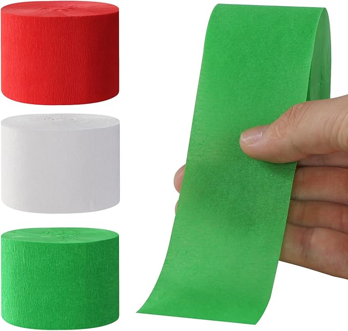 Red-Green White Party-Decorations Christmas Streamers - 9 Rolls New Years,Winter Decor Crepe Tissue Paper Streamer Banners,Mexican Italian Wedding Birthday Baby Bridal Shower Garland Panduola