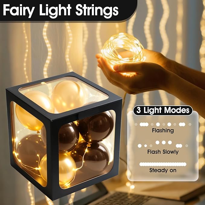 Ledido Baby Boxes with Letters for Baby Shower Decorations, 4 pcs Clear Baby Balloon Boxes Blocks Decor with LED Fairy String Lights for Boy Girl Gender Reveal Decorations Backdrop Party (Black)