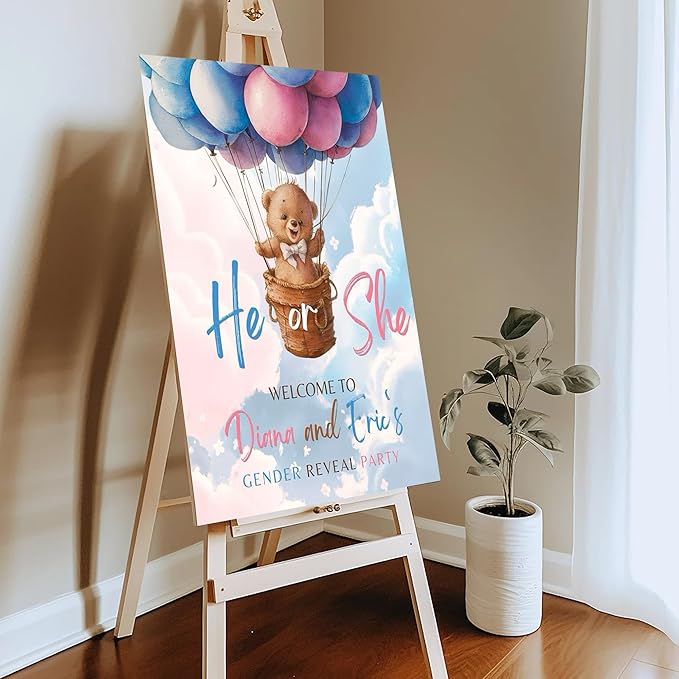 Gender Reveal Welcome Sign – Teddy Bear Balloon Theme,Personalized Teddy Bear Gender Reveal Welcome Sign, He or She Yard Sign, Boy or Girl Gender Reveal Sign, We Can Bearly Wait Gender Reveal .8