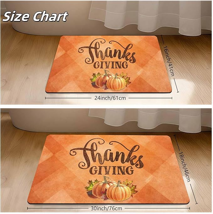 InterestPrint Thanksgiving Doormat Fall Door Mat, Pumpkin Welcome Mats Outdoor Autumn Doormats for Front Door Decorations Autumn Harvest Vintage Thanksiving, 24"x16"inch