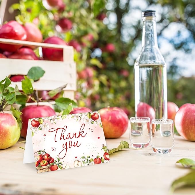 Whaline 24 Pack Apples Floral Thank You Card Greeting Cards with Envelopes Stickers Apples Flower Blank Note Cards for Birthday Baby Shower Party Supplies