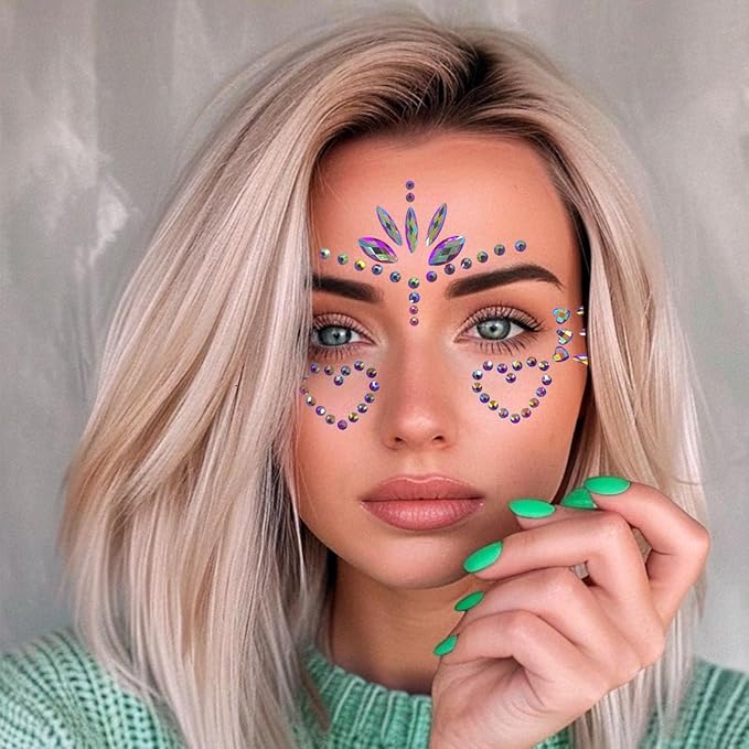 Mermaid Face Gems Stick Jewels for Women Cosplay Mermaid Halloween Club Eye Face Gems Stickers on Rave Party Gift for Kids Eye Face Jewels Temporary Tattoos Festival (Heart)
