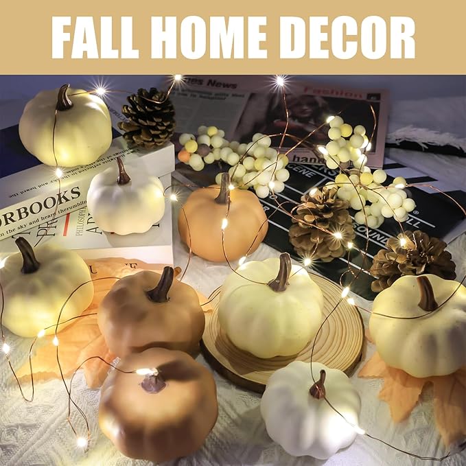 Artgar Foam Pumpkin Decor - 16 PCS Artificial Pumpkin Set - Fall Decor with Mini Pumpkins, Pinecones Maple Leaves Berries for Halloween Thanksgiving Fall Decor, DIY Crafts Tabletop Tray Decorations
