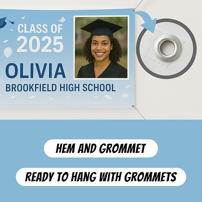 Custom Graduation Banner Class of 2025 with Photo and Name – Personalized Congrats Sign for High School or College Seniors – Indoor Outdoor Graduation Party Decoration