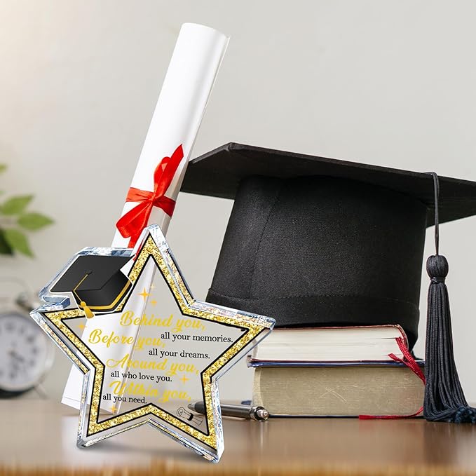 2025 Graduation Gifts for Her Him Motivational Desk Decor College Graduation Gifts for Women Graduated Class of 2025 Party Decorations Star Shaped Acrylic Shelf Decor
